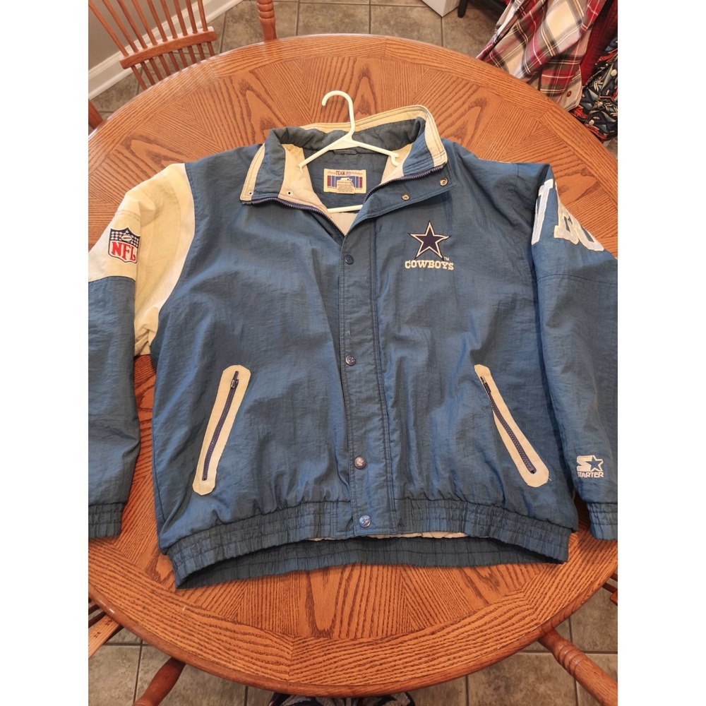 Vintage Starter Dallas Cowboys NFL Jacket Blue Cream Quilted XL 90s Sideline - Picture 5 of 16